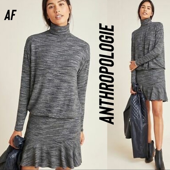 ANTHROPOLOGIE GRETA MOCK NECK MIDI DRESS GREY - Picture 1 of 10